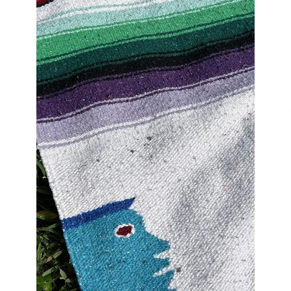 Vintage Wool Multicolor‎ Aztec Striped Throw Blanket 77